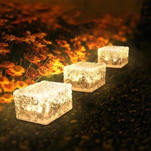 چراغ‌های خورشیدی بیرونی ضدآب، 3 بسته روشنایی LED روشن منظره، دکور نور گذرگاه باغ با مکعب‌های یخ در فضای باز برای پیاده‌روی دکور مهمانی پاسیو حیاط (نور گرم، 8x8x6 سانتی‌متر)