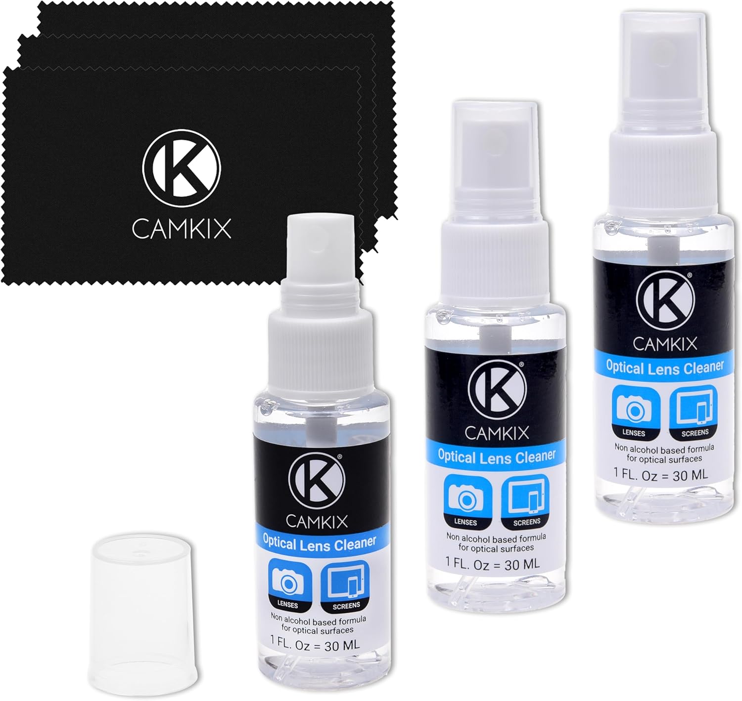 کیت تمیز کردن لنز و صفحه نمایش Camkix - اسپری تمیز کننده، پارچه میکروفیبر (اسپری تمیزکننده 3X، پارچه میکروفیبر 3X، کیت تمیز کردن لنز و صفحه نمایش)