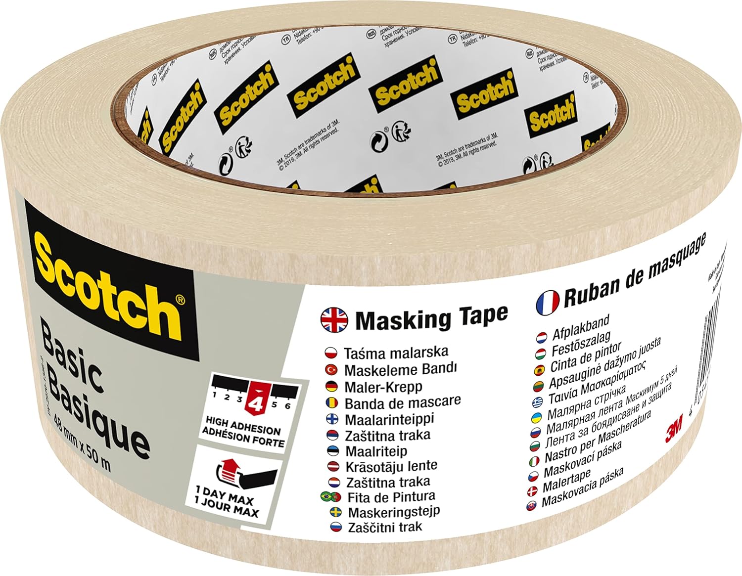 نوار ماسک اولیه اسکاچ 48mm x 50m، 1 رول/بسته | رنگ بژ | پوشش و محافظت | چسبندگی متوسط به بالا | برای دیوار، فلز، چوب و غیره | آسان برای حذف بدون باقی مانده