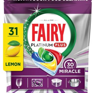 قرص ماشین ظرفشویی Fairy 30 Minute Miracle Platinum Plus، 5 x 31 کپسول، Fairy N.1 In Tough Food Cleaning، پاک کننده ماشین ظرفشویی