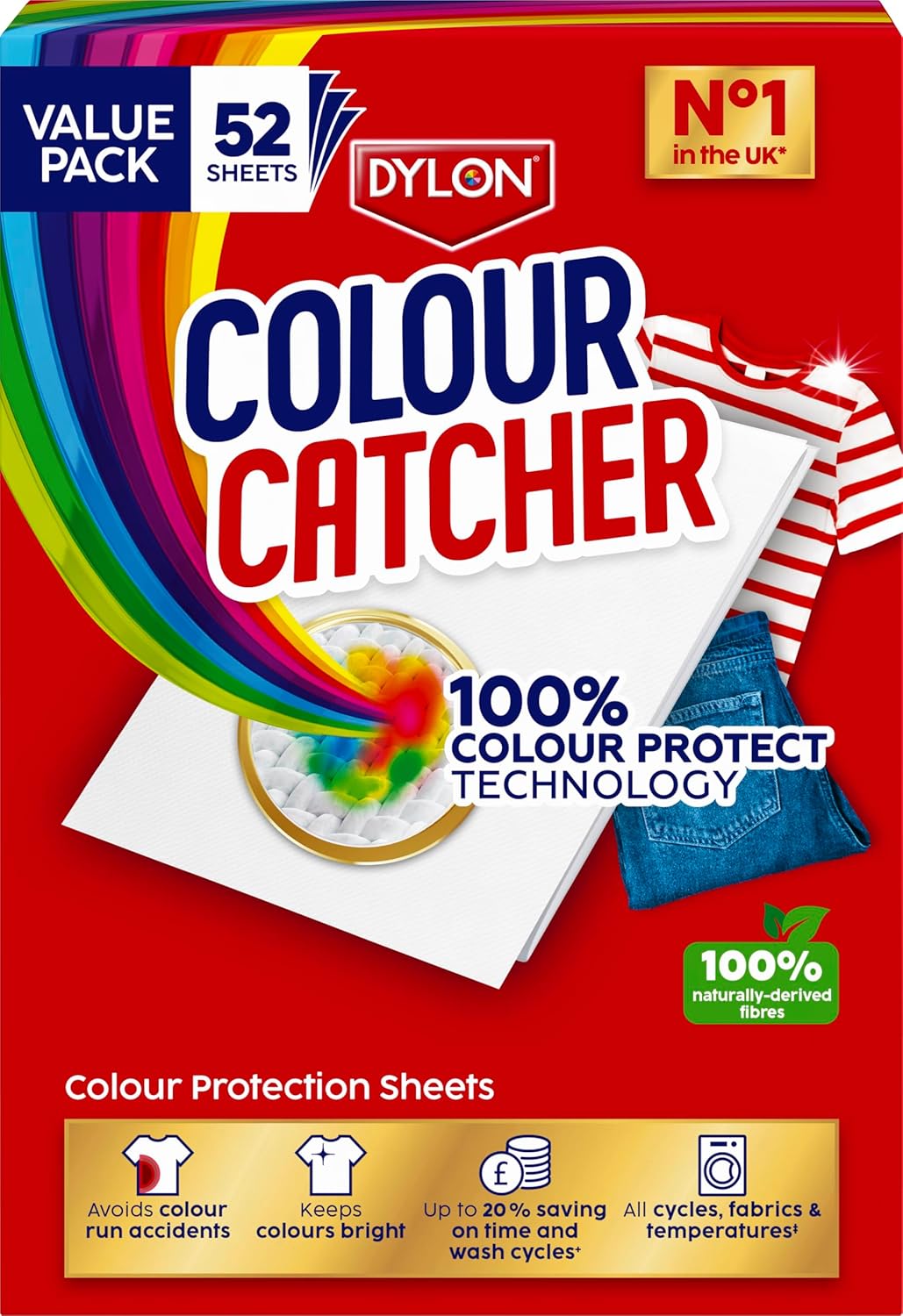 ورق های محافظ رنگ Color Catcher (1 بسته x 52 برگ)، ورق Color Catcher برای شستشوی رنگ های مخلوط برای جلوگیری از تصادفات رنگی، ساخته شده از 100٪ الیاف طبیعی و زیست تخریب پذیر