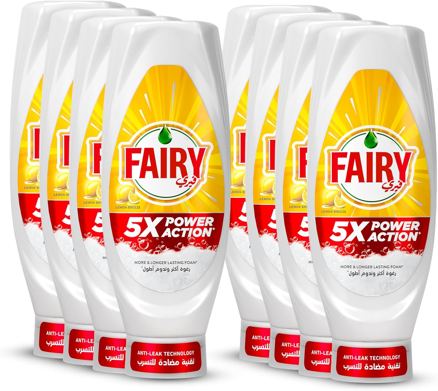 صابون مایع ظرفشویی Fairy 5X Power Action Lemon، 730 میلی لیتر - بسته 8 عددی
