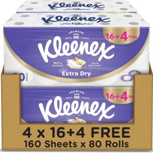 دستمال توالت اکسترا خشک Kleenex، 3 لایه، 80 رول x 160 ورق، دستمال حمام برجسته با قابلیت جذب عالی