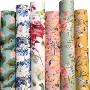 بسته 6 عددی رول کاغذ بسته بندی هدیه آکار، 29 × 19 اینچ، بسته تولد (گل)