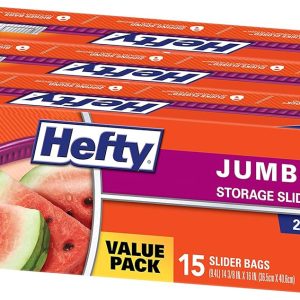 کیسههای ذخیرهسازی جامبو Hefty Slider، اندازه 2.5 گالن، تعداد 15 (بسته 3 عددی)، 45 مجموع