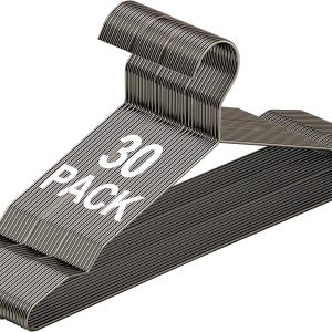 چوب لباسی فلزی بسته بندی 30 عددی با بریدگی برای کت های سایز استاندارد، پیراهن، کت و شلوار، شلوار، سنگین، صرفه جویی در فضا – مشکی