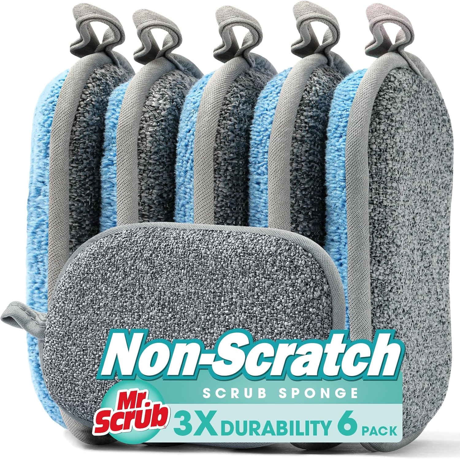 آقای اسفنج ظرفشویی SCRUB برای شستن ظروف تمیز کردن آشپزخانه، همه منظوره، 6 بسته، بدون خط و خش، کناره های خشن برای ظروف نچسب، سمت میکروفیبر نرم برای ظروف،
