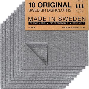 دستمال ظرفشویی سوئدی SUPERSCANDI برای آشپزخانه خاکستری 10 بسته پارچه آشپزخانه قابل استفاده مجدد و کمپوست ساخت سوئد.