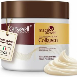 Karseell MACA CARE SYSTEM ماسک مو کلاژن با روغن نارگیل و روغن آرگان ترمیم کننده عمیق مرطوب کننده قوی ضد وز و تقویت کننده موهای خشک و آسیب دیده مراقبت حرفه ای مسافرتی حجم 100 میلی لیتر