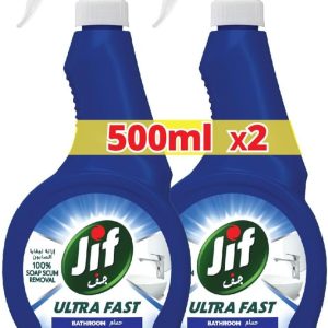 اسپری پاک کننده فوق سریع JIF، برای حمام، 500 میلی لیتر در 2، 100٪ صابون و رسوب زدایی