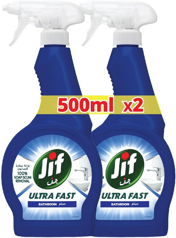 اسپری پاک کننده فوق سریع JIF، برای حمام، 500 میلی لیتر در 2، 100٪ صابون و رسوب زدایی