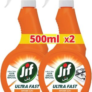 اسپری پاک کننده فوق سریع JIF، برای آشپزخانه، 100% حذف چربی سخت، 500 میلی لیتر x 2
