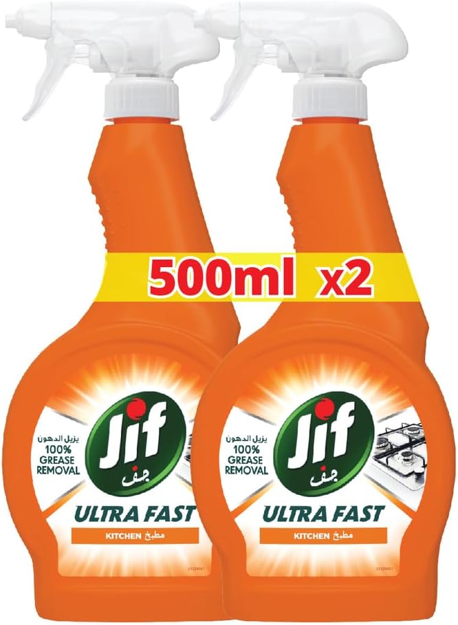 اسپری پاک کننده فوق سریع JIF، برای آشپزخانه، 100% حذف چربی سخت، 500 میلی لیتر x 2