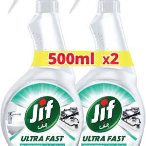 اسپری پاک کننده فوق سریع JIF، چند منظوره، 500 میلی لیتر x 2، برای سطوح صاف و براق، تمیز کردن سریع و آسان فقط در 10 ثانیه