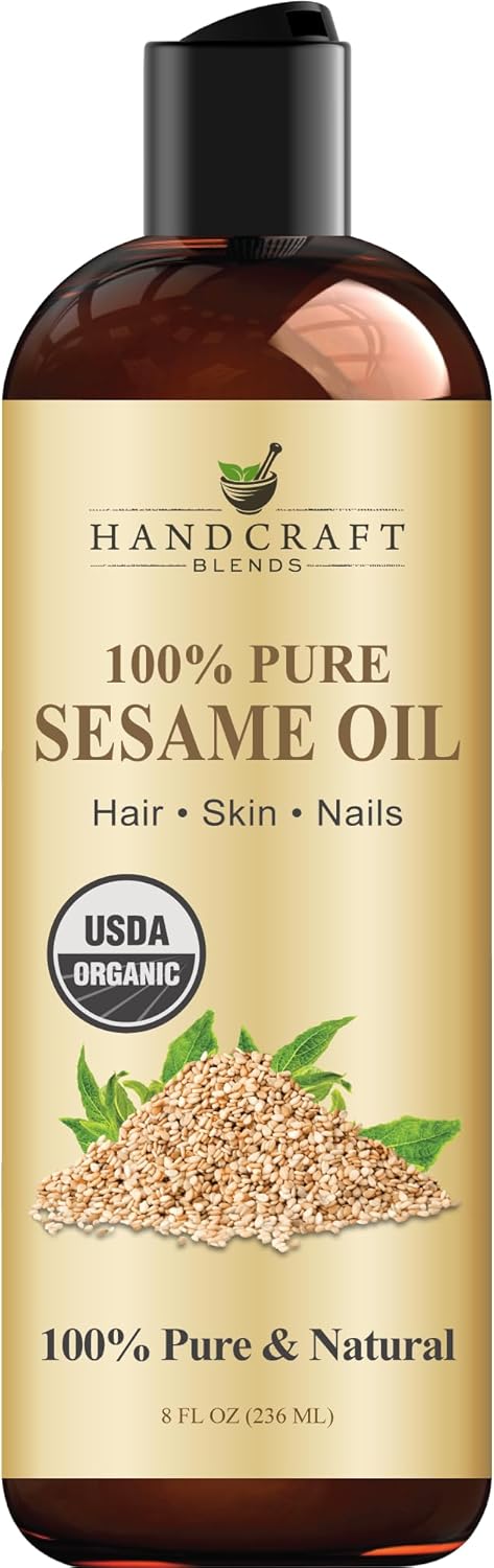 Handcraft Blends Organic Sesame Oil - 8 Fl Oz - 100% خالص و طبیعی - روغن حامل درجه یک برای پوست و مو - مو و بدن - ماساژ - Exeller-Pressed و بدون هگزان