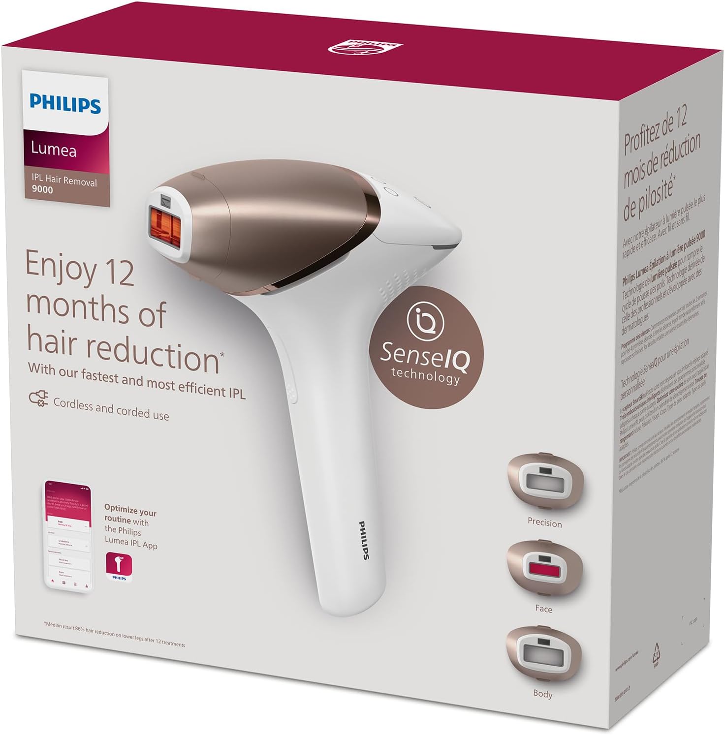 اپیلاتور PHILIPS Lumea IPL با 3 اتصال برای صورت، بدن و نواحی دقیق (زیر بغل و بیکینی) شارژی، مدل: BRI955/60