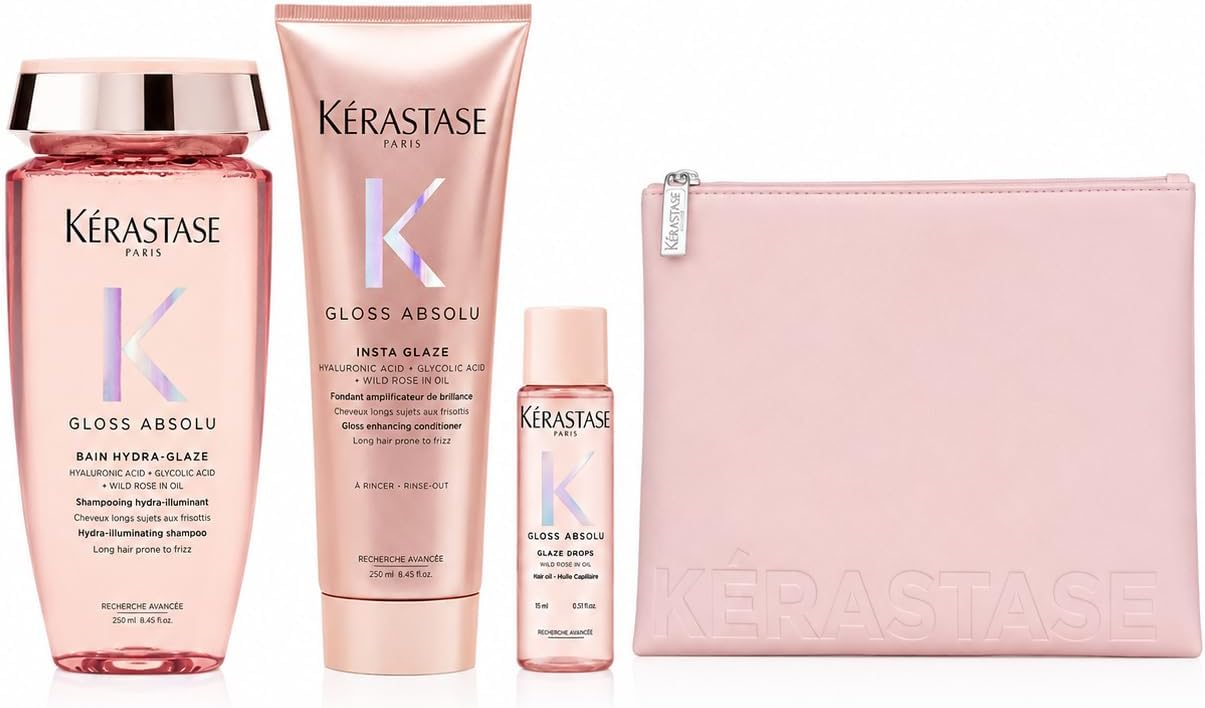شامپو Kérastase Gloss Absolu 250ml + حالت دهنده 250ml (ست 2 تکه) | بسته انحصاری با روغن موی سایز مسافرتی رایگان (15 میلی لیتر) و کیسه