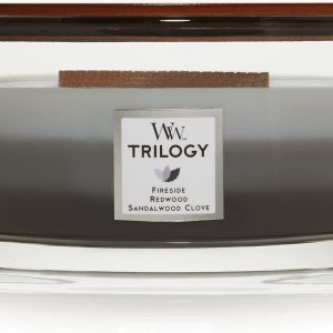 شمع معطر سه گانه Woodwick Ellipse با فتیله ترقه، چوب گرم، شیشه تا 50 ساعت سوزاندن، چوب گرم