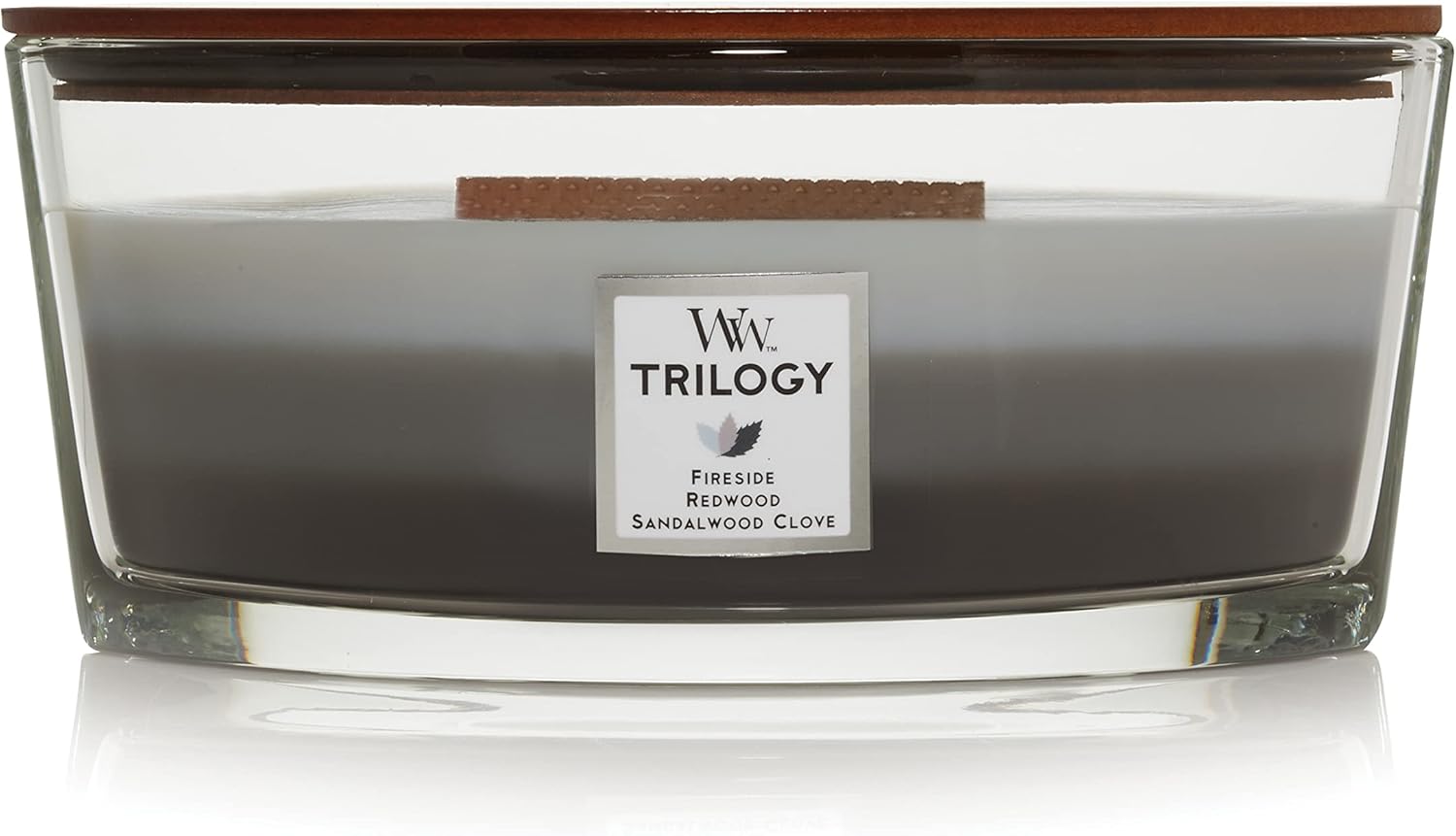 شمع معطر سه گانه Woodwick Ellipse با فتیله ترقه، چوب گرم، شیشه تا 50 ساعت سوزاندن، چوب گرم