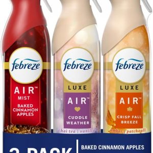 اسپری خوشبو کننده هوا Febreze، اسپری اتاق مبارزه با بو، نسیم ترد پاییزی، آب و هوای نوازش، سیب دارچین پخته، 8.8 اونس، 3 عدد