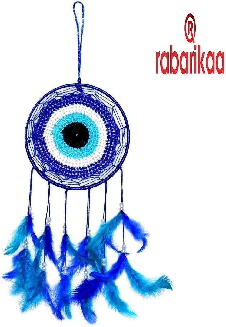 قلاب بافی چشم بد Rabarikaa Dream Catcher | آویزهای ماندالا دست ساز برای پوزیتیو برای دکوراسیون منزل، آویزهای دیواری، فضای باز، اتاق خواب (سایز - 35x15 سانتی متر)