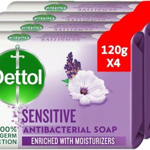 صابون حمام حساس Dettol، رایحه اسطوخودوس و مشک سفید، 120 گرم در 4