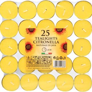 شمع چای معطر آلادینو سیترونلا قیمت | 25 بسته | 4 ساعت سوزاندن طولانی | عطر طبیعی دافع حشرات | سوختگی تمیز و بدون دود | ایده آل برای استفاده در فضای باز و خانگی