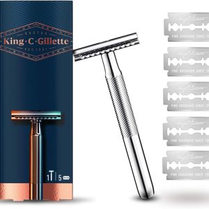 تیغ ایمنی مردانه King C. Gillette + 5 تیغ تیغ، تیغ ایمنی با تیغه های بادوام، مردانه هدیه