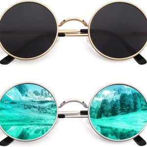 CGID یکپارچهسازی با سیستمعامل دور عینک آفتابی پولاریزه مردانه زنانه دایره فلزی Hippie Shades محافظ UV400 E01