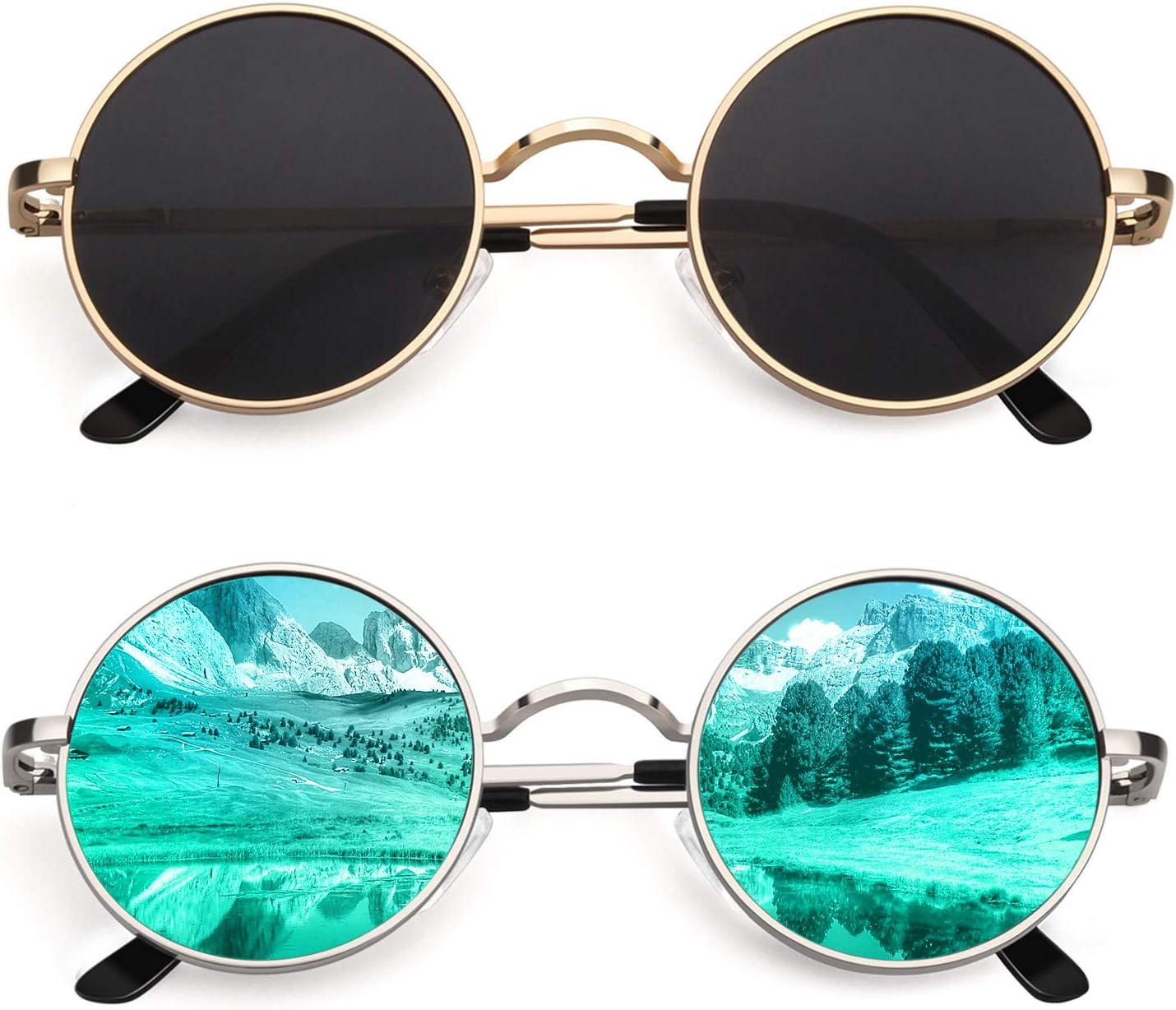 CGID یکپارچهسازی با سیستمعامل دور عینک آفتابی پولاریزه مردانه زنانه دایره فلزی Hippie Shades محافظ UV400 E01