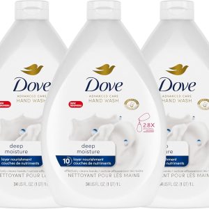 Dove Advanced Care Hand Wash Deep Moisture Pack 3 تایی برای پوست نرم و صاف، مرطوب کننده های بیشتری نسبت به صابون دست معمولی پیشرو، 34 اونس