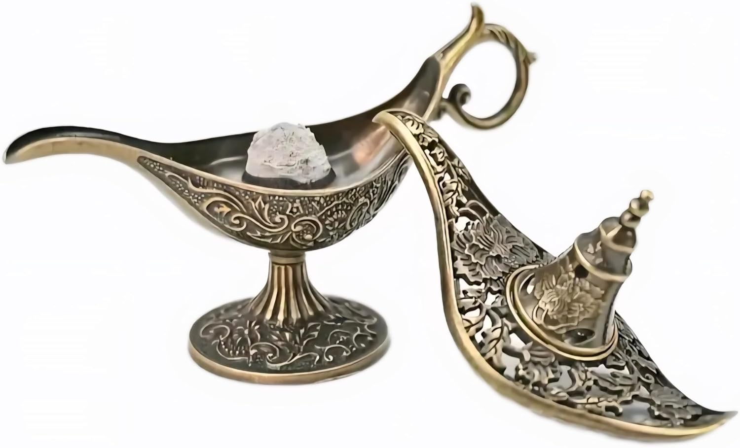 ست عود سوز چراغ برنز علاءالدین با طرح تزئینی عربی با 42 عدد قرص چوب صندل به طول 9 سانتی متر، نگهدارنده فلزی حک شده عتیقه برای رایحه درمانی خانگی، مدیتیشن، مراسم چای