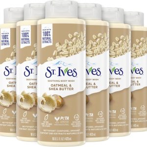 شستشوی بدن St. Ives – پاک کننده مرطوب کننده تسکین دهنده با بلغور جو دوسر و کره شی، ساخته شده با پاک کننده های گیاهی و 100٪ عصاره طبیعی، 16 Oz Ea (بسته 6 عددی)