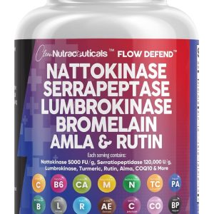 مکمل آنزیم Clean Nutraceuticals Nattokinase 5000 FU Serrapeptase 120000 SPU Lumbrokinase با آنزیم بروملین پاپایا پاپایا عصاره روتین آملا منیزیم ویتامین B6 و کپسول VIT C