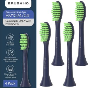 سر مسواک جایگزین Brushmo سازگار با یک مسواک Philips Sonicare، برای HY1100 Midnight Navy Blue HY1022/04 بسته 4 سر مسواک (Midnight Navy Blue)