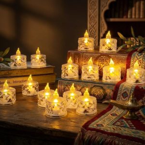 24 عدد چراغ چای LED بدون شعله شمع چراغ چای برقی تقلبی برای رمضان عید دیوالی تزیینات سفره نذری ولنتاین جشن عروسی