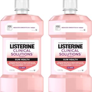 دهان شویه ضدعفونی کننده سلامت لثه، محلول های بالینی Listerine، دهان شویه ضد لثه و ضد پلاک دهان، به جلوگیری از تجمع و از بین بردن میکروب ها برای لثه های سالم تر کمک می کند، نعناع ICY، بسته دوقلو، 1 لیتر، بسته 2