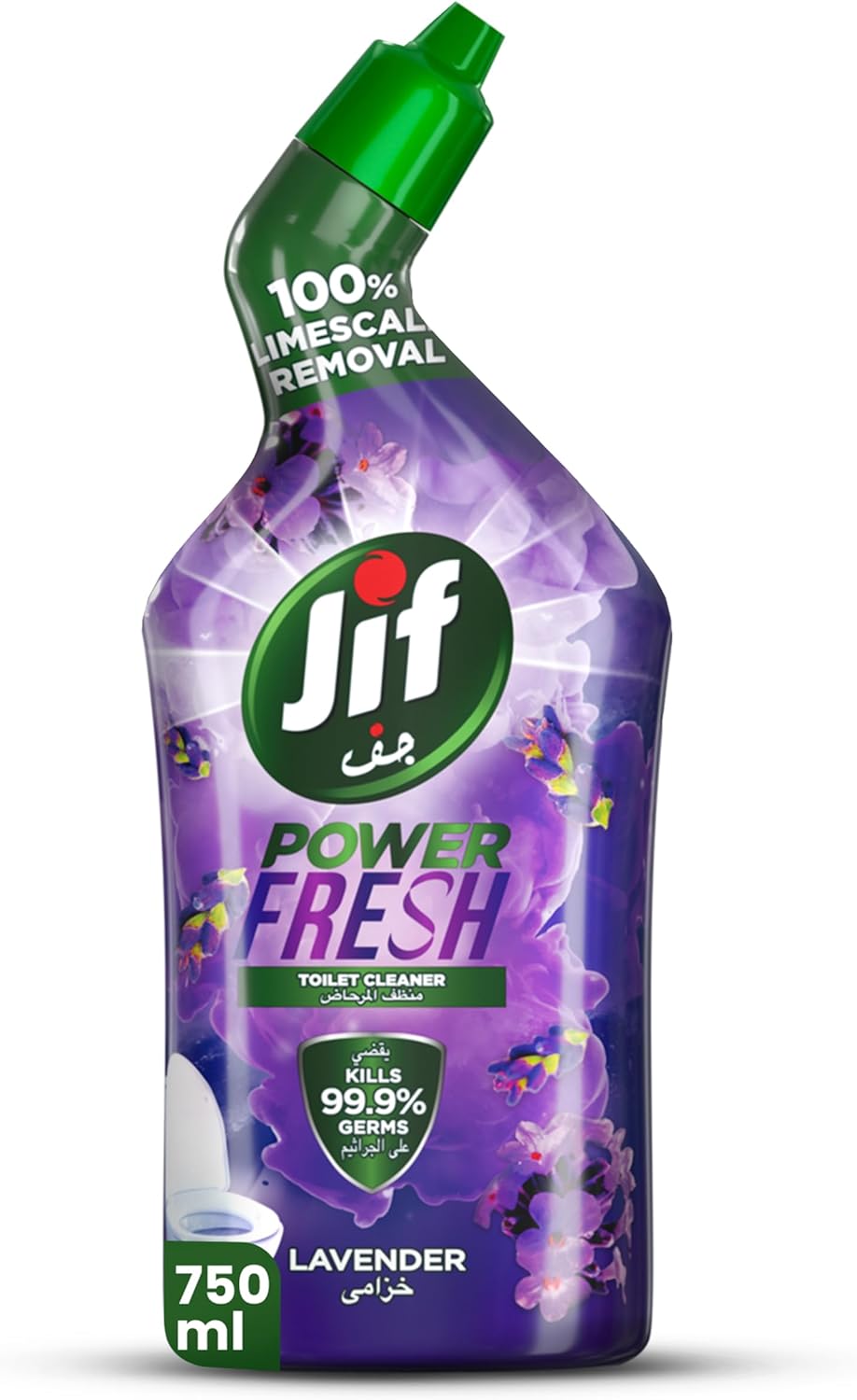 مایع پاک کننده توالت JIF Power Fresh، اسطوخودوس، 100% پاک کننده آهک، 99.9% میکروب ها را می کشد، 750 میلی لیتر