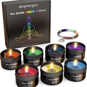 شمع چاکرا Inspireyes با کریستال ممتاز و سنگ های شفابخش مدیتیشن لوکس شمع های معطر ست هدیه برای خانم ها تسکین استرس دکور معنوی شمع های درمانی برای یوگا، رایحه درمانی