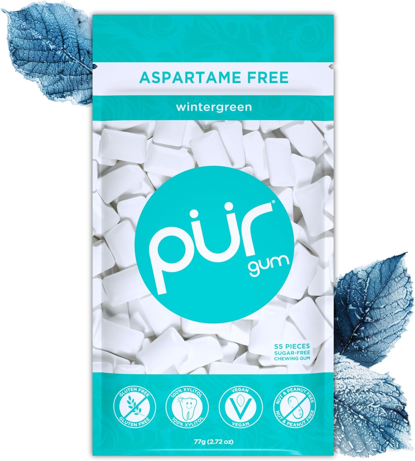 صمغ PUR | آدامس بدون قند | 100% زایلیتول | وگان، بدون آسپارتام، بدون گلوتن | آدامس طبیعی با طعم زمستانه، 55 عدد (بسته 1 عددی)