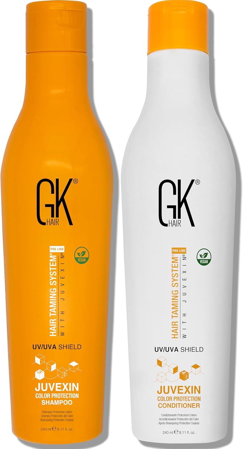 مجموعه شامپو و نرم کننده شیلد رنگی کراتین GK HAIR (8.11 Fl Oz/240ml) محافظ حرارتی مرطوب کننده عمیق برای موهای فرفری و آسیب دیده خشک رنگ شده - بدون سولفات