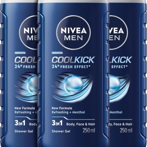 ژل دوش NIVEA MEN 2in1, Cool Kick 24h Fresh Effect Masculine, 2x250ml