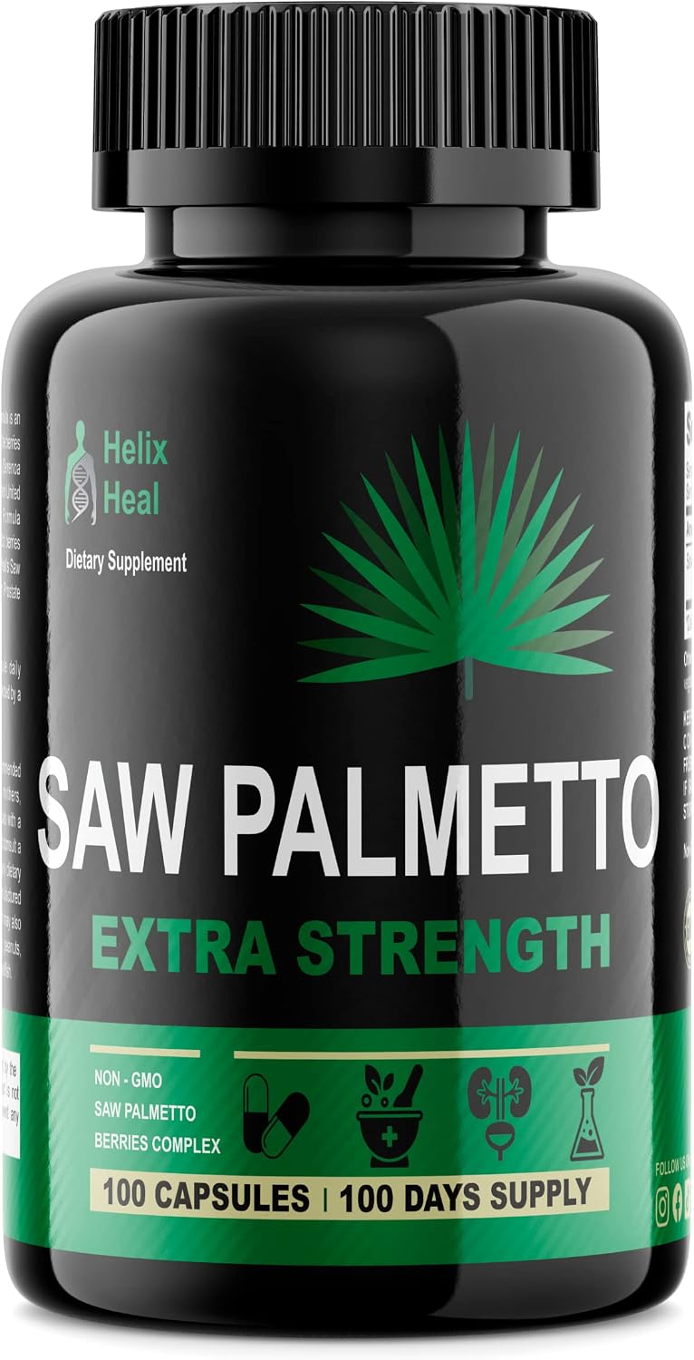 مکمل Helix Heal Saw Palmetto DHT Blocker - حمایت از سلامت پروستات و جلوگیری از تکرر ادرار و ریزش مو + تقویت ویتامین رشد مو برای مردان و زنان - بتا سیتوسترول ارگانیک 500 میلی گرم