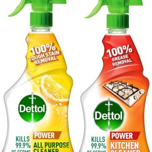 بطری اسپری پاک کننده همه منظوره Dettol، بوی لیمو + بطری اسپری پاک کننده آشپزخانه Dettol، رایحه پرتقال، 500 میلی لیتر x 2