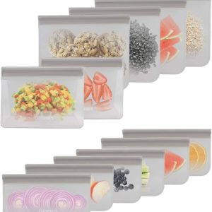 کیسههای نگهداری مواد غذایی سیلیکونی قابل استفاده مجدد Cuisinart، 12 بسته خاکستری – غذاها، باقیماندهها و میان وعدهها را ذخیره، منجمد و یخچال کنید – کیسههای سیلیکونی بدون BPA – شامل کیسههای کوچک، متوسط و بزرگ