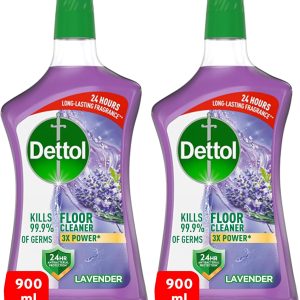 کف شوی قوی ضد باکتری Dettol Lavender با پاکسازی 3 برابر قوی (99.9 درصد میکروب ها را از بین می برد)، 900 میلی لیتر، بسته دوقلو