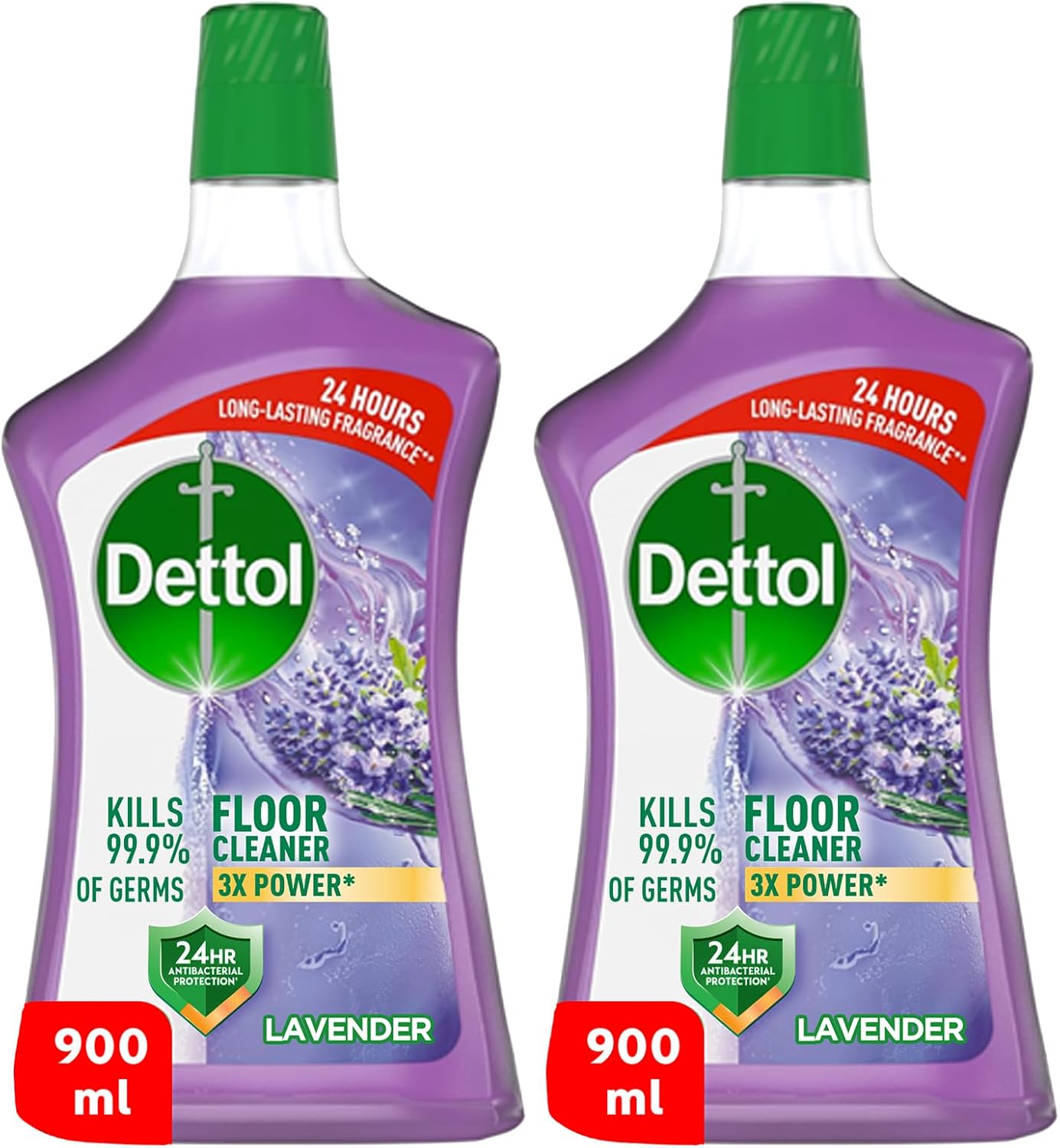 کف شوی قوی ضد باکتری Dettol Lavender با پاکسازی 3 برابر قوی (99.9 درصد میکروب ها را از بین می برد)، 900 میلی لیتر، بسته دوقلو