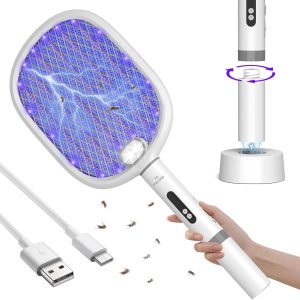 مگس گیر برقی PALONE، 4000 ولت باگ زاپر USB Fly Killer شارژی، راکت مگس کوب دستی، حشره کش برای کنترل آفات در داخل و خارج از منزل (سفید*1)