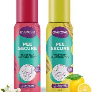 اسپری ضد عفونی کننده صندلی توالت Evereve Pee Secure (100ml- بسته 2 عددی)، طعم لیمو و یاس، کاهش خطر عفونت ادراری و سایر عفونت ها، اسپری ضد بو و کشنده میکروب توالت، 99.9% میکروب ها را از بین می برد.