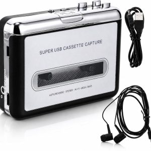 مبدل کاست Hemobllo به MP3، پخش کننده نوار قابل حمل، دستگاه ضبط صدا دیجیتال USB برای رایانه و سیستم های لپ تاپ، صدای استریو با کیفیت بالا، نوارهای صوتی قدیمی، شامل هدفون، DC 5V/Batte